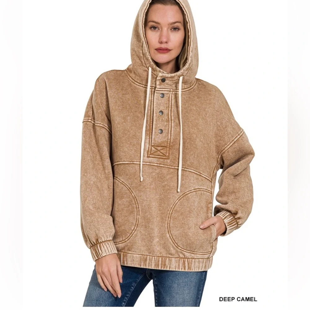 101  9 colors ❤️ ZENANA ACID WASH FLEECE
OVERSIZED POCKET HOODIE - Picture 6 of 16